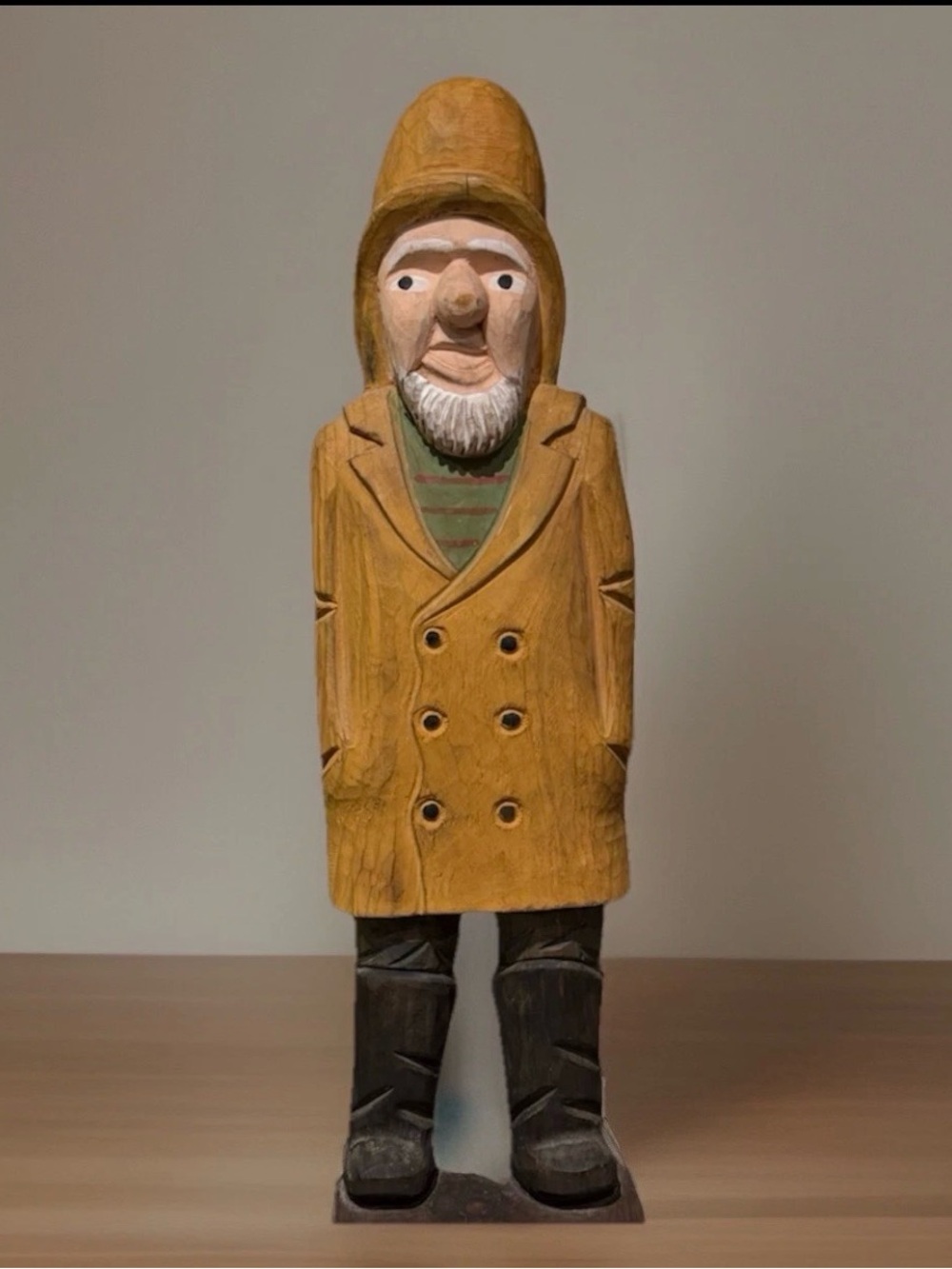 Rare Vintage European Folk Art Fisherman 23” Hand Carved Nautical Sculpture